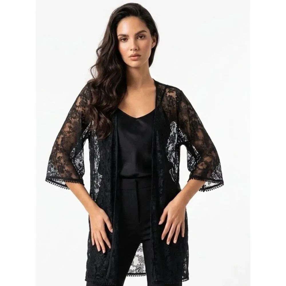 EXPRESS | Lace Kimono Black Short Sleeve New Small